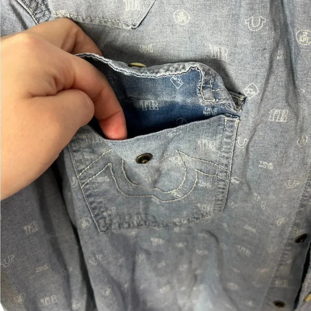 True Religion • All Over Logo Chambray Button Down Long Sleeve Shirt